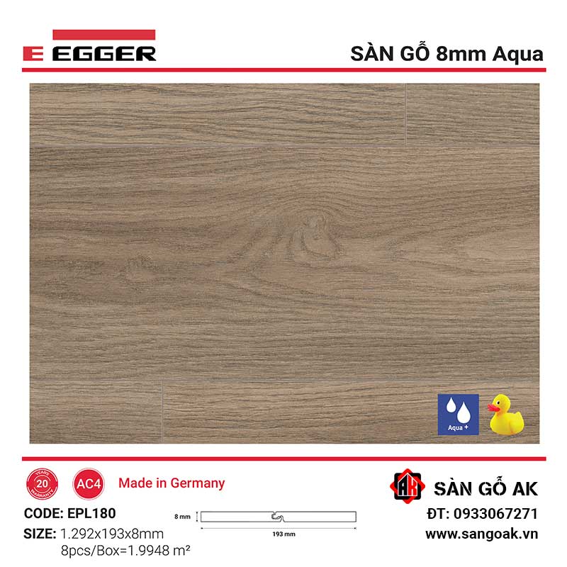 Sàn Gỗ Công Nghiệp Đức Egger Aqua 8mm EPL180